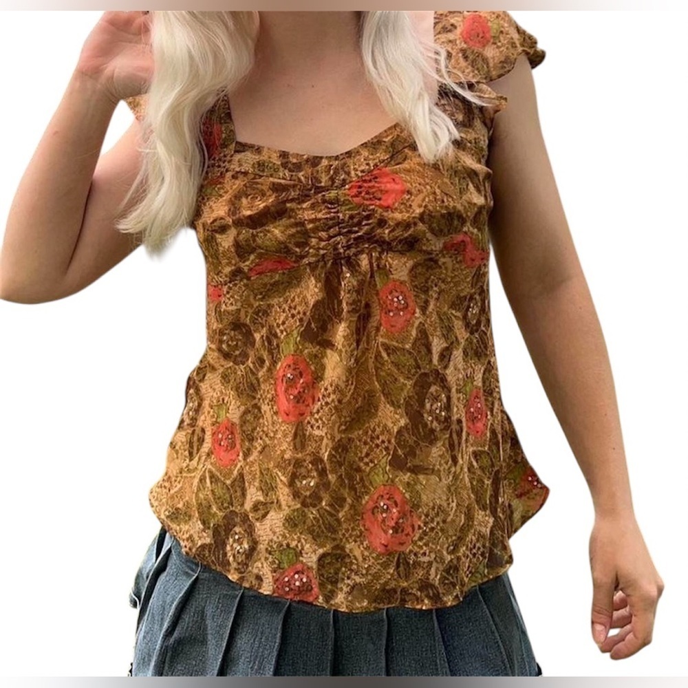 Bandolino Vintage Y2K Multicolor Sequins Floral Blouse 12